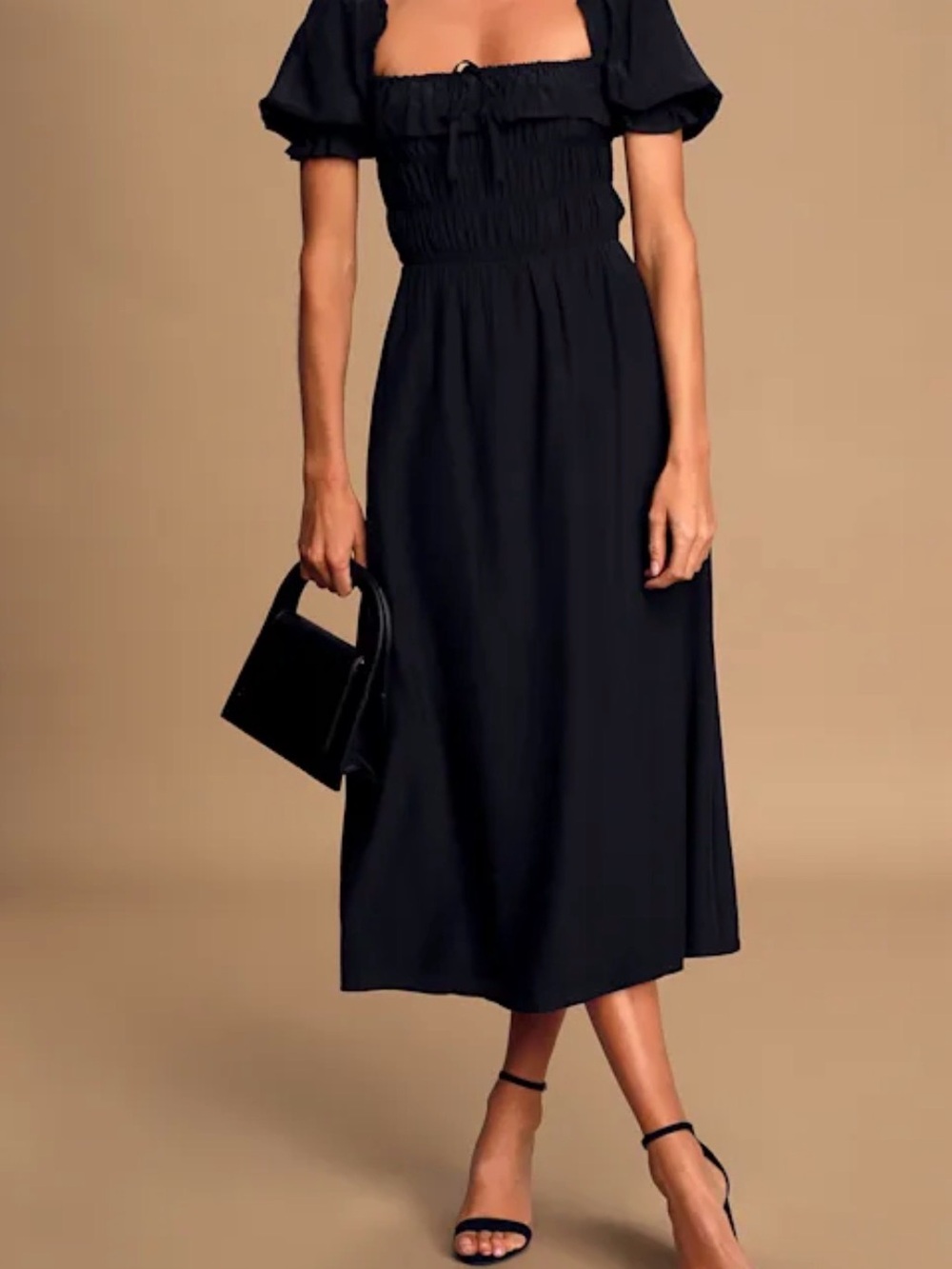 Lulu's Black Smocked Midi Dress